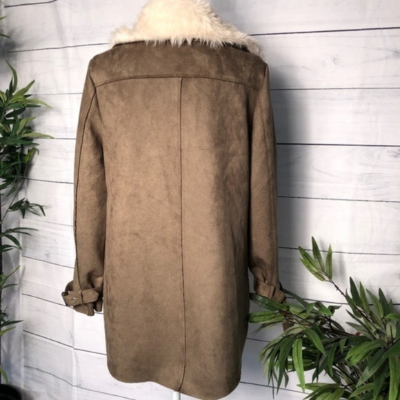 Olive Faux Suede Jacket w/Detachable Fur Collar - Picture 3 of 6